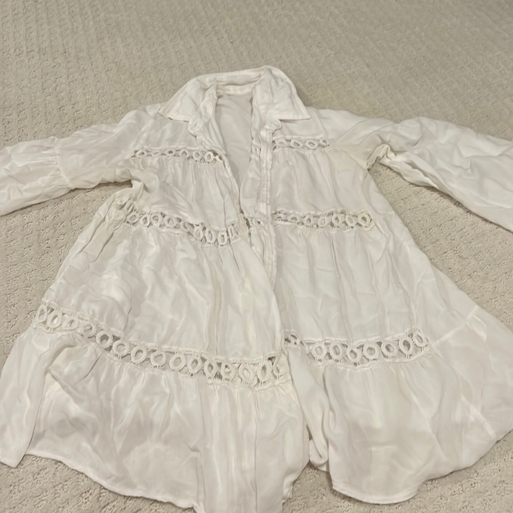 White long sleeve, feeling suit, cover-up, size small